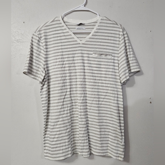 Calvin Klein Tops - Calvin Klein Liquid Touch Gray And White Striped Short Sleeve Tee!